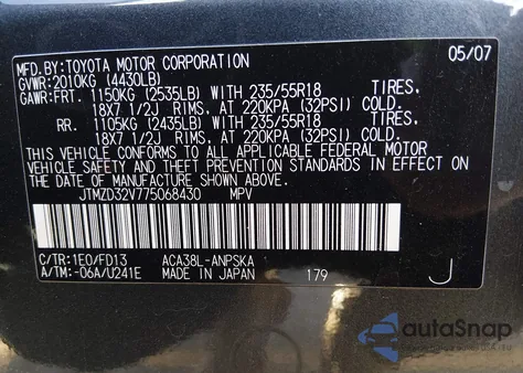 2007 Toyota Rav4 Sport z USA, uszkodzony, nr VIN JTMZD32V775068430